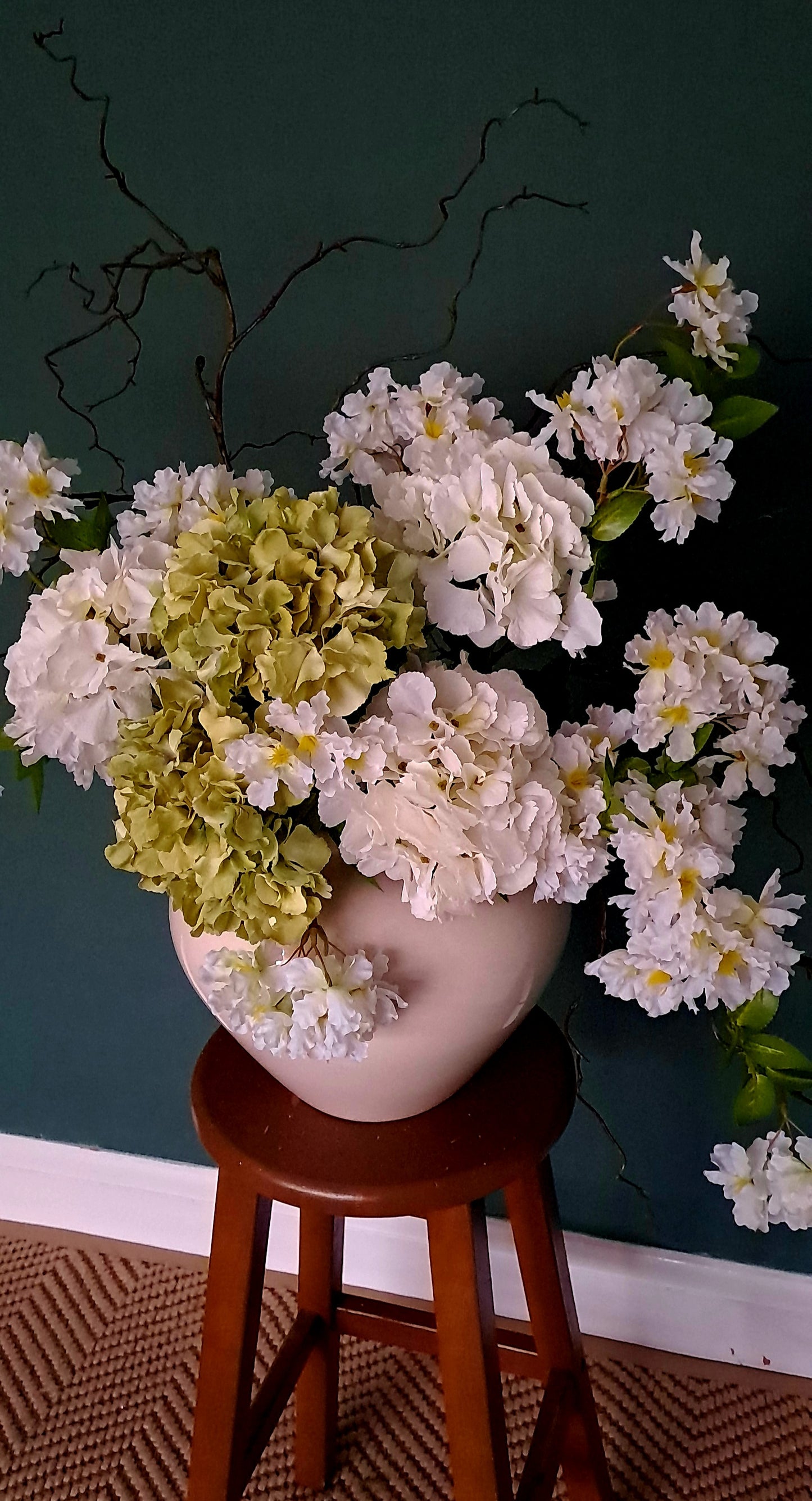 Faux floral stems for extra large arrangement, willow stems, artificial flowers for vase. Spring collection, white and green set 3.