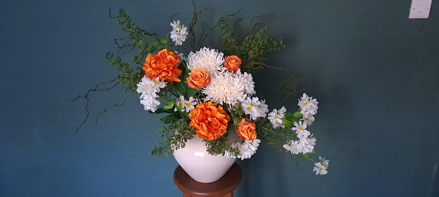 Faux floral stems for extra large vase arrangement. Artificial flowers for vase. Willow stems, hydrangea, peonies. Spring collection, orange set 1.